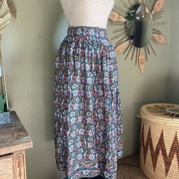 Vintage 70s Chaus Womens Pastel Rainbow Floral Print pleated Midi Skirt A-line - Picture 3 of 7